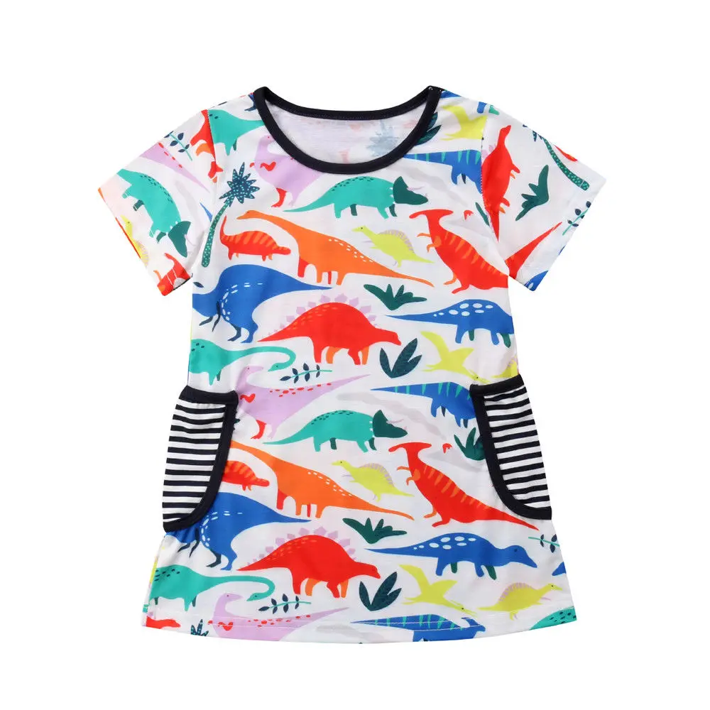 Summer Toddler Baby Girls Dinosaur Casual Party Dress Cotton Clothes