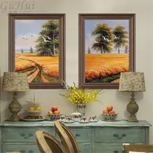 American Vintage Gold Avenue campo de trigo paisaje lienzo pintura al óleo Pared de salón foto decorativa Póster