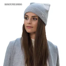 Зимние Шапки металлические буквы вязаная шапка Горячая ушками, для девушек, для женщин, модные, женские, шерстяные шляпы Для женщин Кепки s мягкая фетровая Шляпа Балаклава Шапка-бини