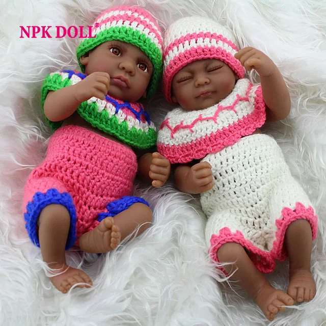 

NPKDOLL Black Reborn Baby Dolls Twins Silicone 10 Inch 25cm Soft Vinyl Realistic Fake Babies Look Real Children's Toy