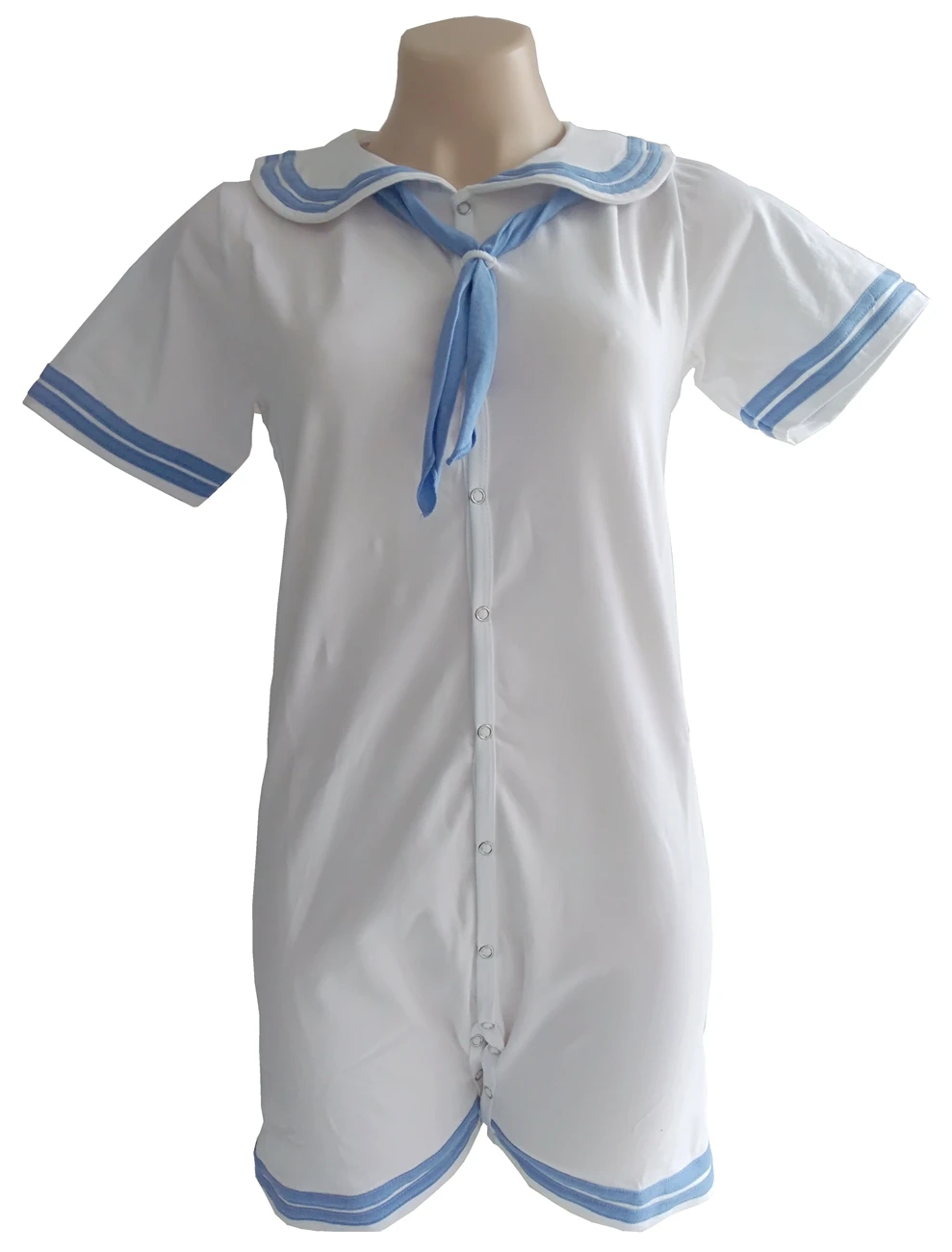 

white sailor with light bule trim bodysuit/adult onesie/adult bodysuit/adult baby romper/abdl clothes