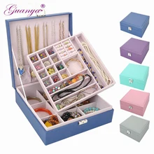 Гуаня женские большие квадратные кольца, кожаные серьги, шкатулка для украшений, органайзер для макияжа, классический стиль, двойной слой, высокое качество, Подарочный чехол