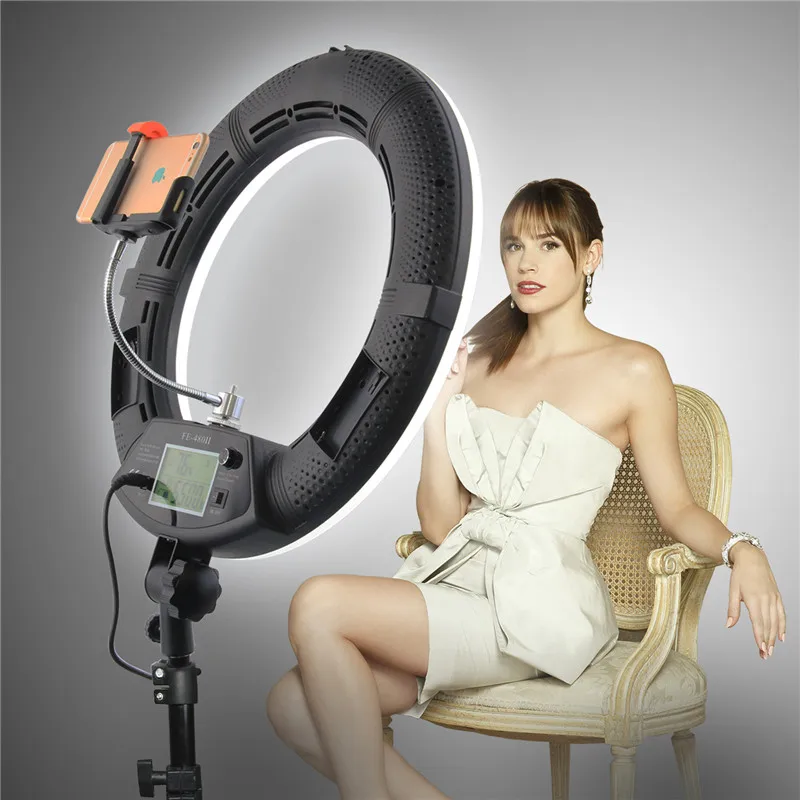 fosoto FE-480II Photographic Lighting 96W 480Led Bi-Color Dimmable Camera Phone Photography Ring Li