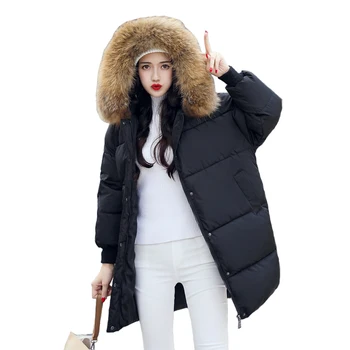 

Oversize Hooded With Collar Female Coat Coats Breasted Buttons 2018 New Arrival Winter Jacket Women Warm Long Parkas Coat LJ0866