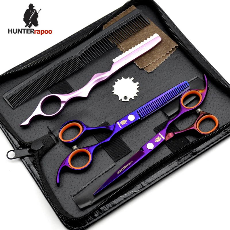 

50% Off Free Shipping HUNTERrapoo barber scissros set for hairdressing razor cutting thinning scissors HT9162 Haircut shears kit