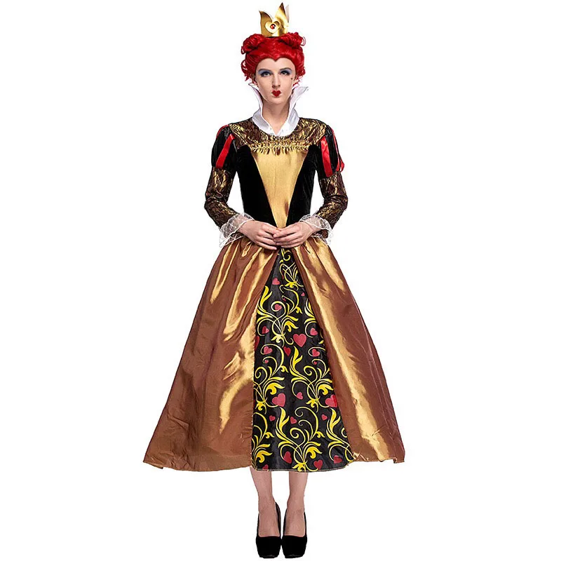 

Adult Women Halloween Queen Hearts Costume High Collar Vintage Court Style Lace Dress Fancy Cosplay Party Outfit For Ladies
