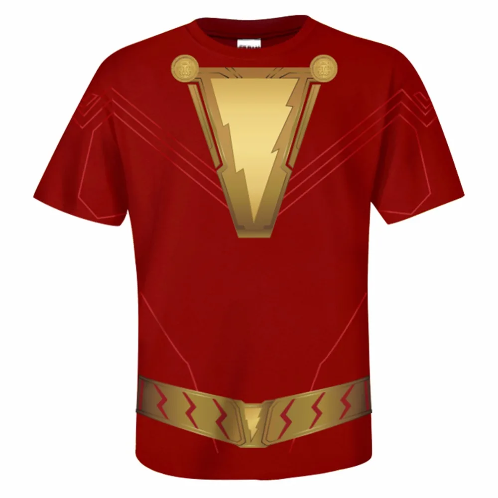 Футболка с шазамом DC Superhero косплэй Shazam Футболка короткий рукав принт с круглым вырезом летняя повседневная для мужчин взрослых