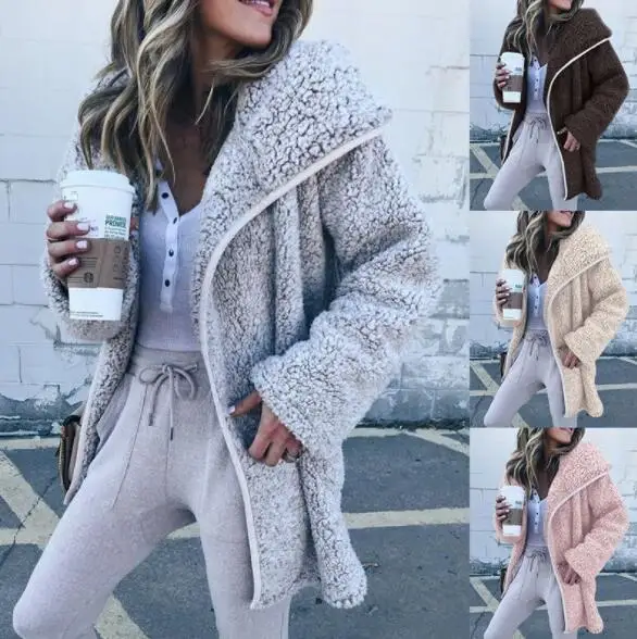 

Women Jacket Autumn Winter Warm Plush Cardigan Women Long Coat Female Long Sleeve Cardigan Outerwear Women's Windbreaker