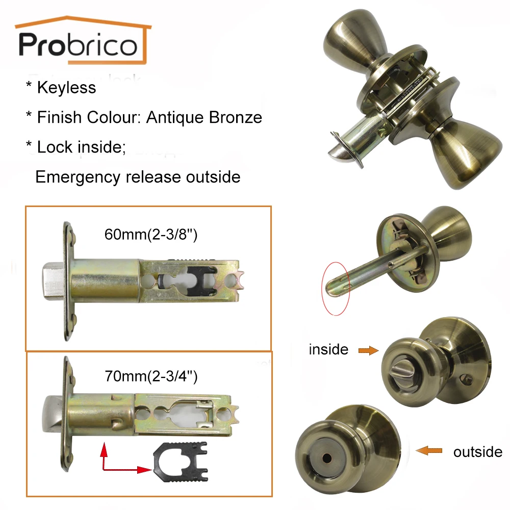 Probrico античные бронзовые дверные замки, межкомнатные дверные ручки для ванной комнаты, спальни, прачечной, детской комнаты, домашняя дверная фурнитура, принадлежности