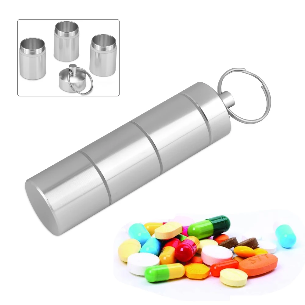 

Portable WaterProof Mini Aluminum Key Chain Medicine Pill Bottle Box Storage Case Medicine Container Box Drug Holder Container