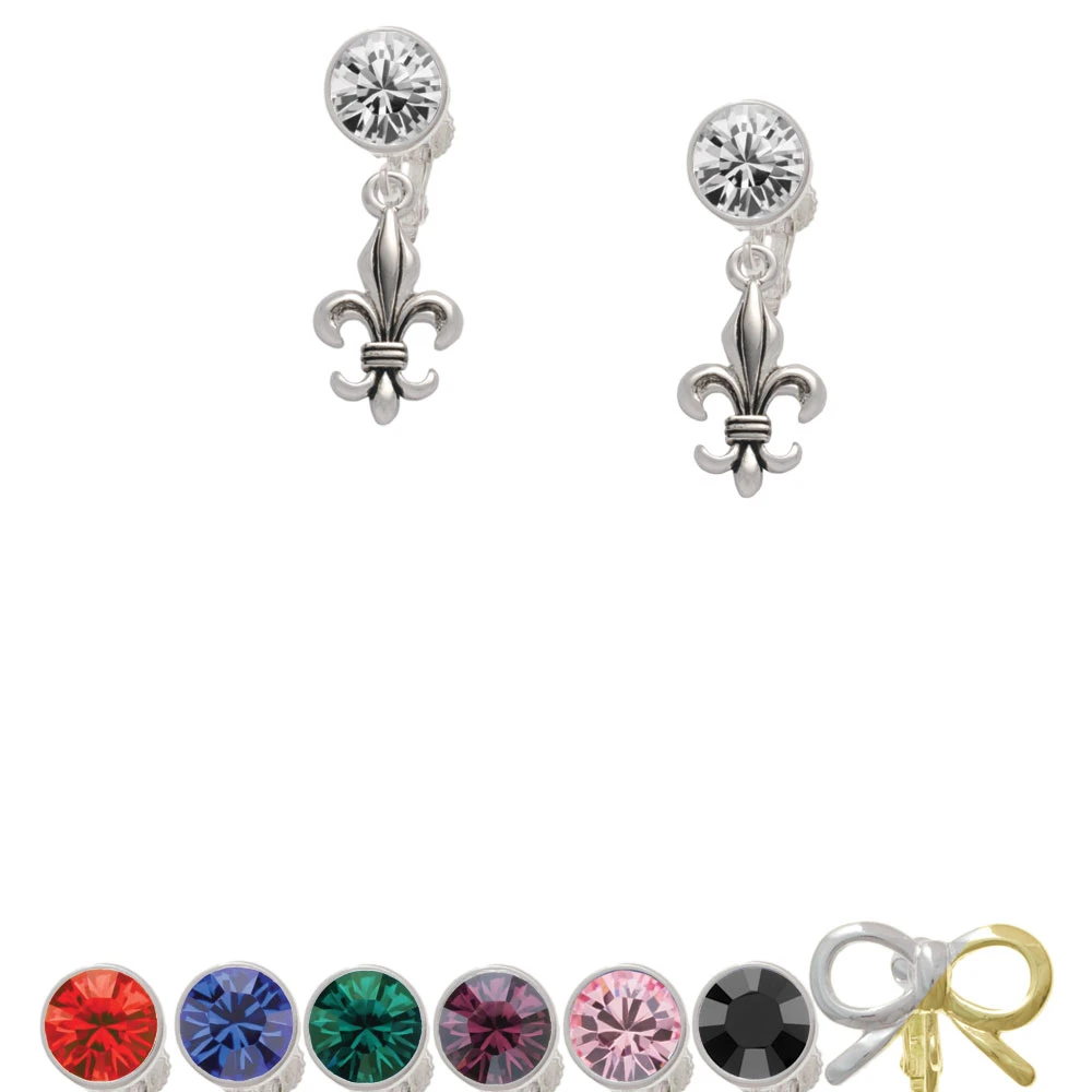 Medium Antiqued Fleur di Lis Crystal Clip On Earrings