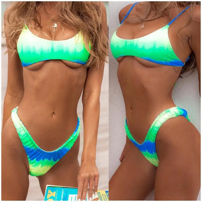 

2019 NEW STOCK Customize Print Bikini Scoop Cross Strap Back Low Rise Cheeky Swimwear