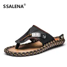 Summer Cool Men Leather Flip Flops Boardered Beach Slippers Male Breathable Antiskid Sandals Slippers Casual Shoes AA11654