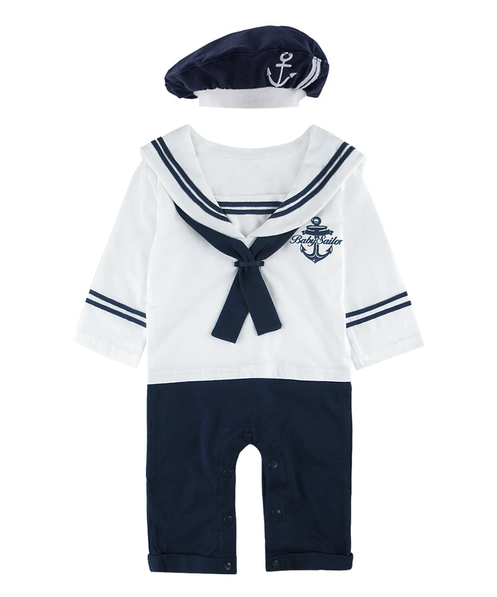 Newborn Baby Boys Girl Sailor Navy Style Romper Toddler Halloween 100% Cotton Suspender Jumpsuit Infant Braces with Hat Playsuit Baby Bodysuits expensive
