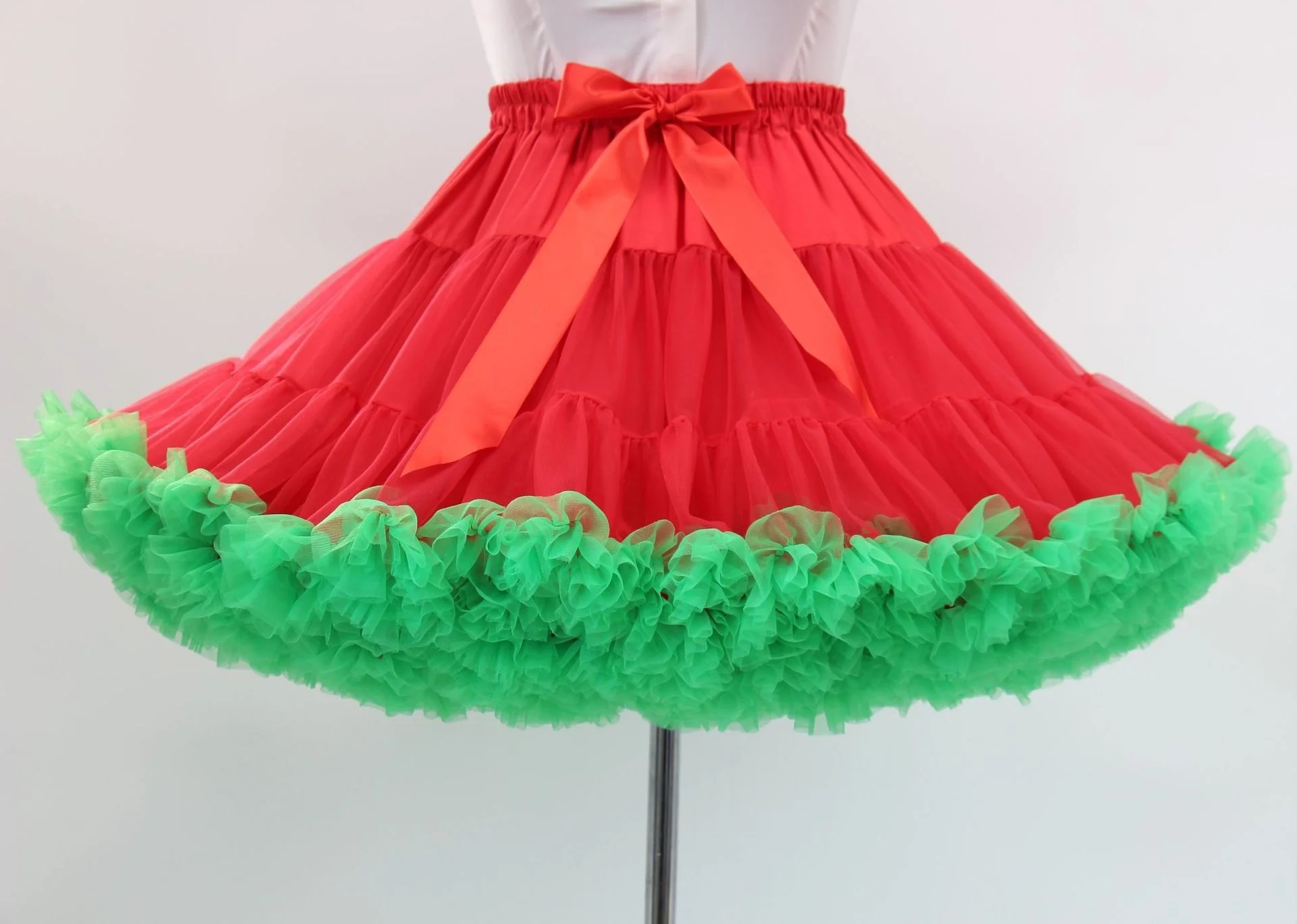 Цветная Женская юбка-пачка для взрослых, танцевальный костюм из тюля для балета, пышная короткая юбка - Цвет: Red Green