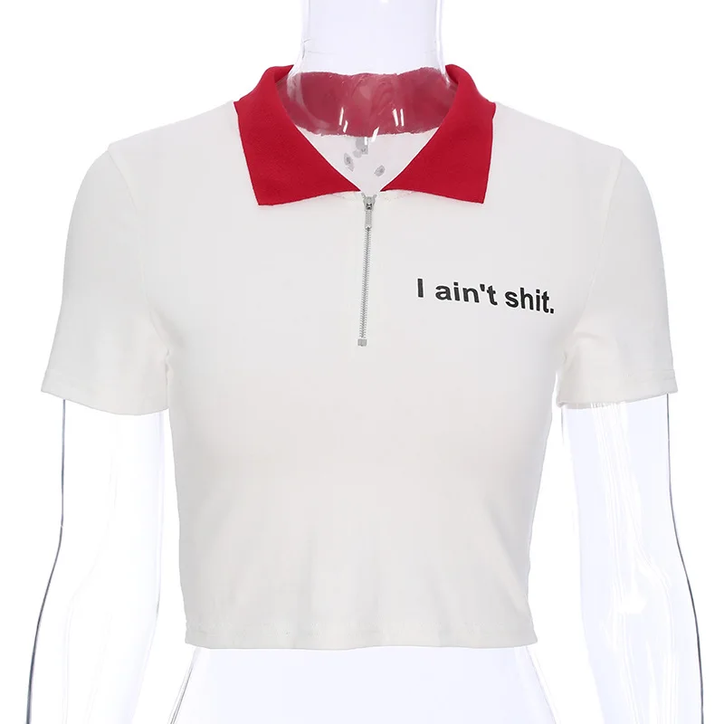 Новая летняя модная футболка поло женская Повседневная рубашка с коротким рукавом сексуальные укороченные топы с принтом букв хлопковые рубашки поло tsce3511