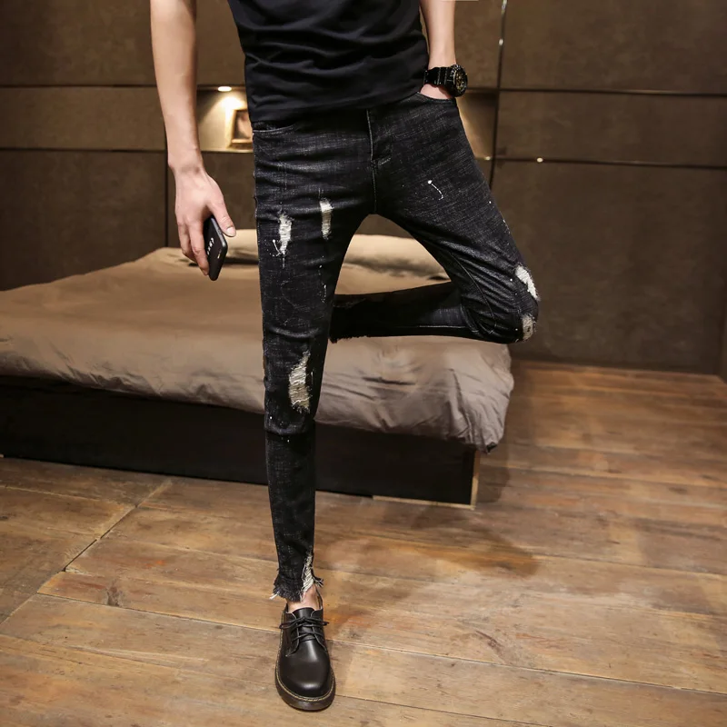 Fashion 2019 New Black Jeans Men Brand Slim Fit Ripped Jeans For Men All Match Vintage Streetwear Skinny Jeans Men Denim Pants