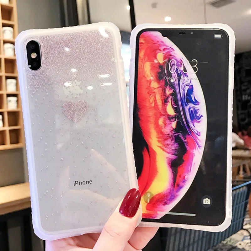 Блестящий Прозрачный чехол для телефона с милым сердечком для iPhone X XS XR XS Max 6 6S 7 8 Plus для iPhone 11 11 Pro Max XR