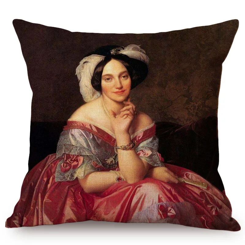 European Style Vintage Noble Woman Self-Portrait Home Decorative Throw Pillow Case Chic Ancient Woman Print Sofa Cushion Cover K82-8