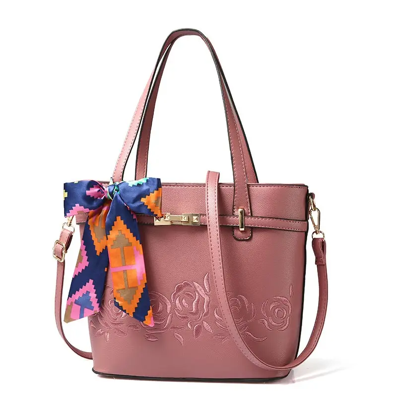 

2018 High Quality Printing Women Bags Women PU Leather Shoulder Messenger Bags Sweet Tote Bag Bolsa flowers handbag with Scarves