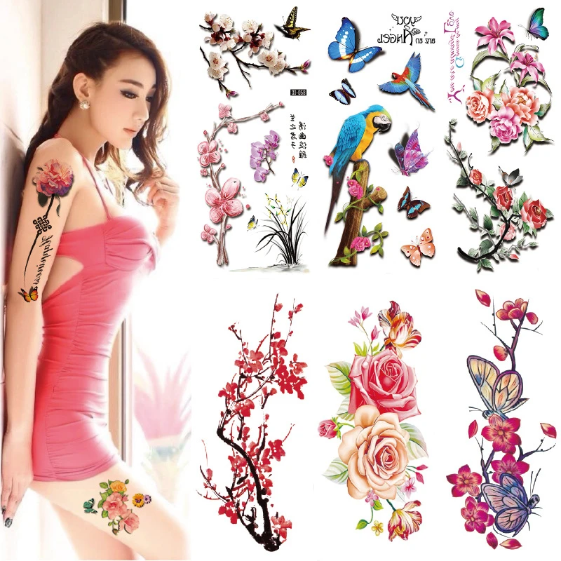 

Blossom 24 Styles Artificial Flowers Arm Shoulder Tattoo Stickers Flash Henna Tattoo Fake Waterproof Temporary Tattoo for Women