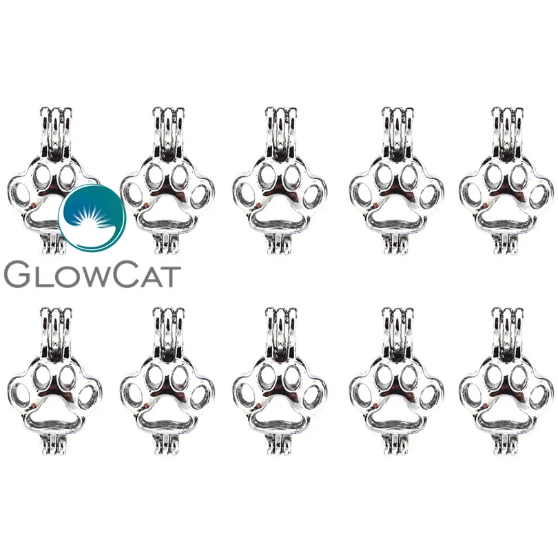 

K445 Dog Paw Print Pearl Cage Essential Oil Diffuser Aromatherapy Beads Cage Locket Pendant Trendy Necklace Jewelry Making