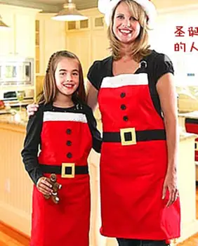 

Christmas red santa mom/girl S-M size Kitchen Aprons table dinner Decorations Xmas season Home Party 2pc/set