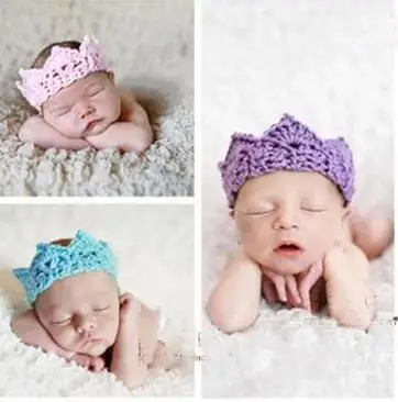 Милая Тиара для новорожденных принцесс, принцев, карамельных цветов, вязаная повязка на голову, 20 шт./лот