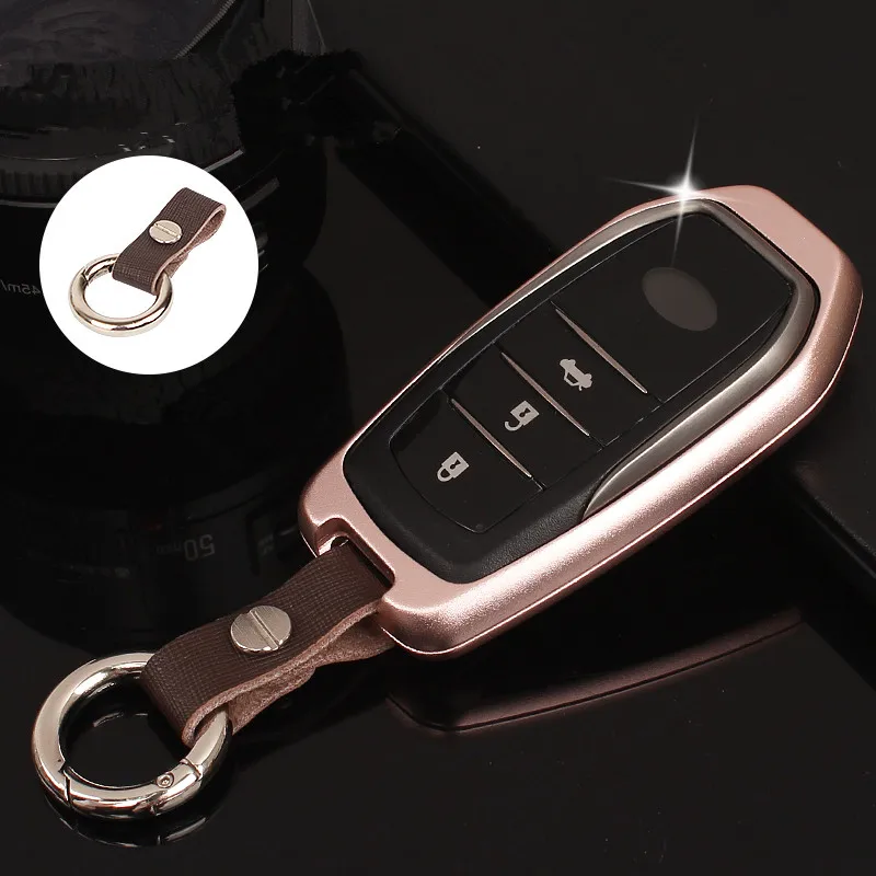 

Car Key Cover Shell Aluminum Alloy+leather Chain Smart Key Case For Toyota Highlander XU50 Camry Corolla RAV4 XA40 Alphard Crown