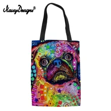 NoisyDesigns мопса печати Для женщин сумка-шоппер Цветной рисунок мешок дамы складной поездки мешок для девочек сумки Сумка Сумки женский