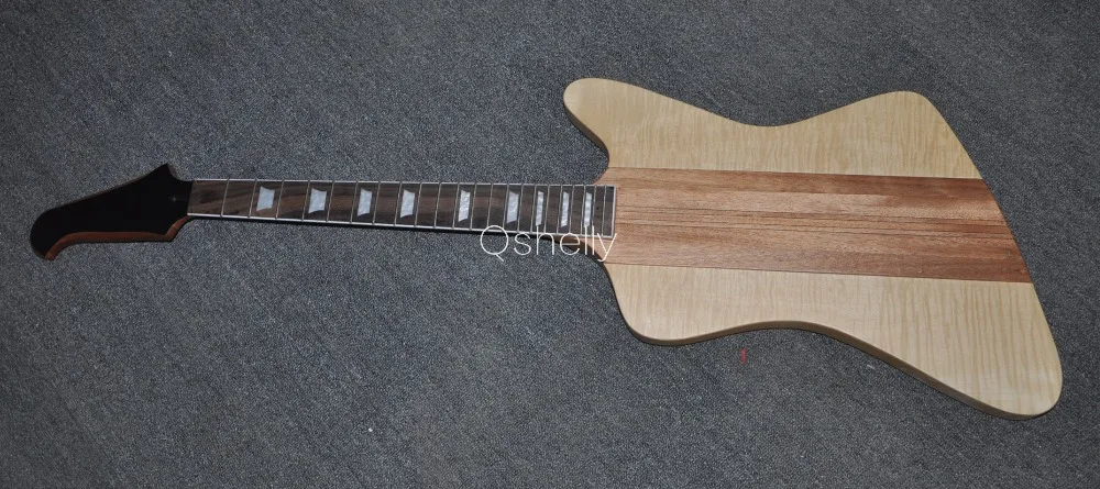 

top quality QShelly custom unfinished 5 pcs maple neck through 6 strings bird headstock electric guitar musical instruments shop
