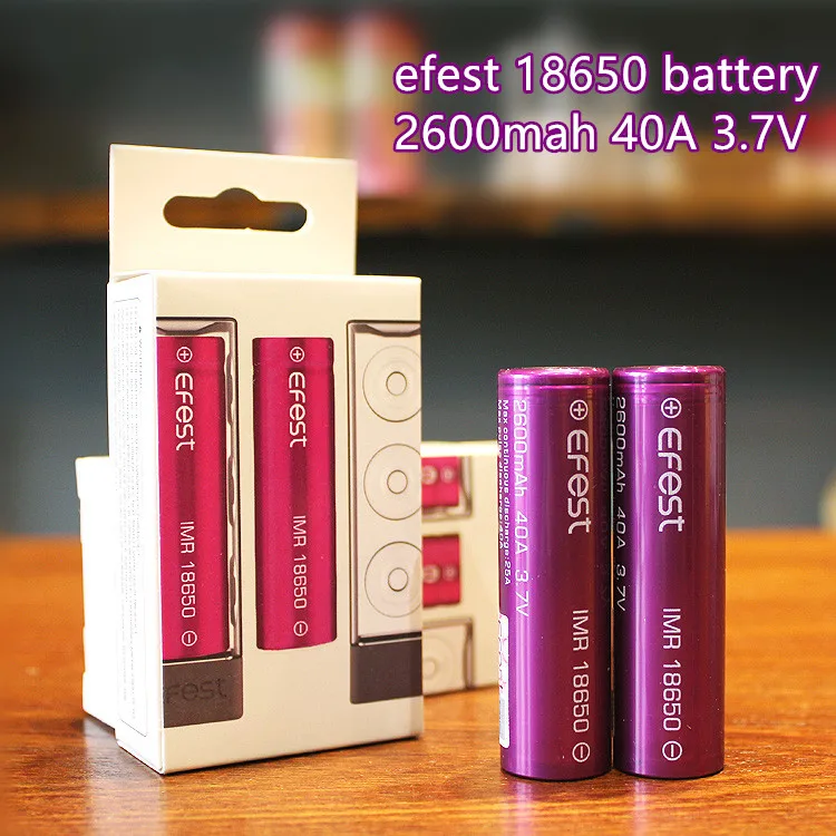 2 шт настоящий EFEST IMR 18650 2600mah 3 7 V 40A аккумулятор фиолетового цвета с высокой