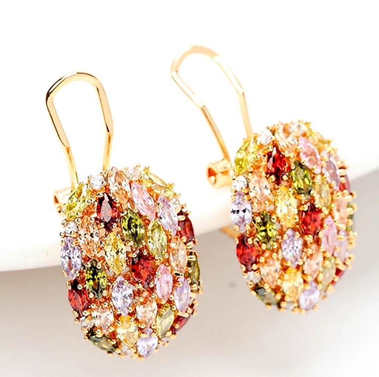 

Trendy Women/Girl's 18-k Yellow Gold Filled CZ Rose Pierced Clip Earrings Jewelry Gift Wedding