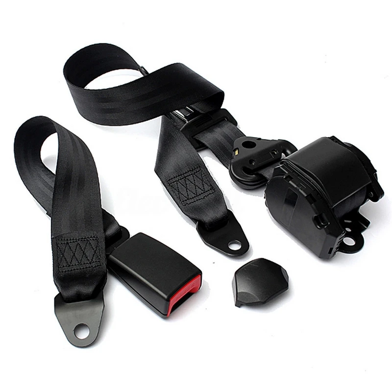 3 Point Auto Car Safety Seat Lap Belt Universal Retractable Set Kit for all car black color Fully adjustable nylon straps (3)