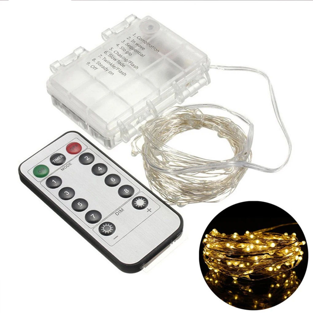 

10M 100leds Waterproof Battery Powered Copper Wire String Lights 8 Modes with Remote Control