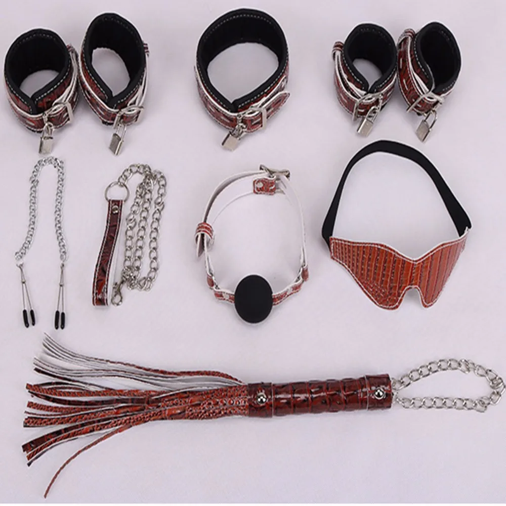 Fetish Sex Bondage Slave Toys In Adult Games , Nipple Clamps Wrist Ankle Cuffs Mouth Plug Ball Gag Whip Collar Eye Mask adult games 8 in 1 pink bondage kit set neck collar whip ball gag handcuffs rope eye mask fur sex fetish toy