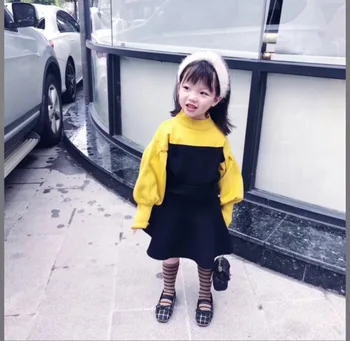 

2018 autumn new children's clothing girls suit children's knitting with skirts high-necked blouse piece