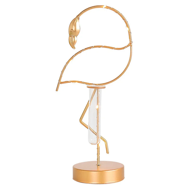 

Flamingo Decoration LED Bulbs Metal Crafts Light Lamp Plant Vase Decoration Star Light Gold Color Flamingo Party Decor Suppliers
