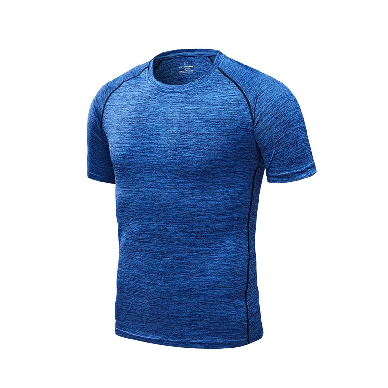 Мужские быстросохнущие футболки для бега, Компрессионные спортивные футболки с коротким рукавом, спортивная одежда для футбола, футболки для тренажерного зала - Цвет: Синий
