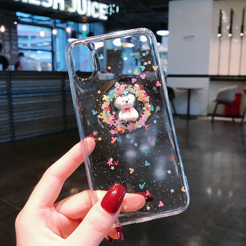 

Transparent 3D Drop Glue Bear Cover for Iphone 8 Plus Phone Case for Iphone 7/7 Plus 6 6S Plus X Xr Xs Max Transparent Cover