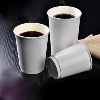 

100x Disposable Cups with Lids Double Wall Layer Kraft Paper 16oz Coffee Paper Cups 450ml - 500ml FDA SGS Custom Made White