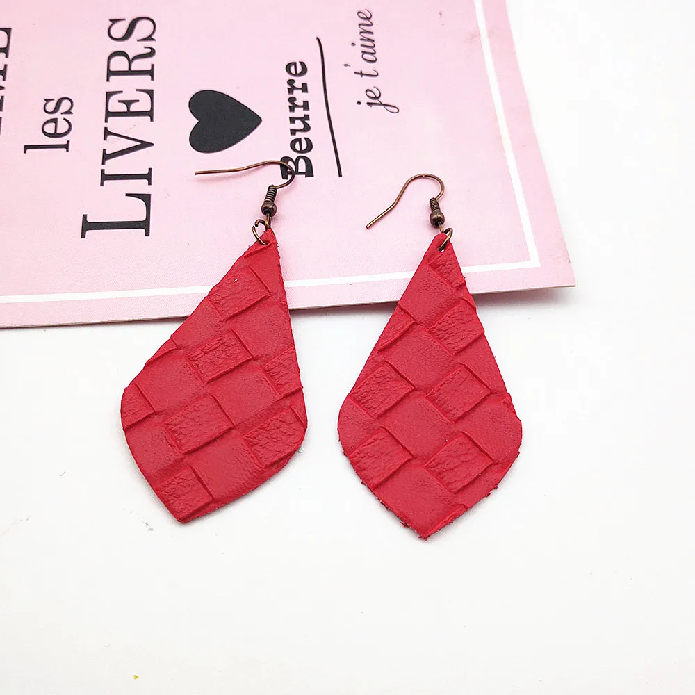 

2019 new leather earrings red white woven earrings leather earrings for women wedding jewelry drop earrings W24-W25