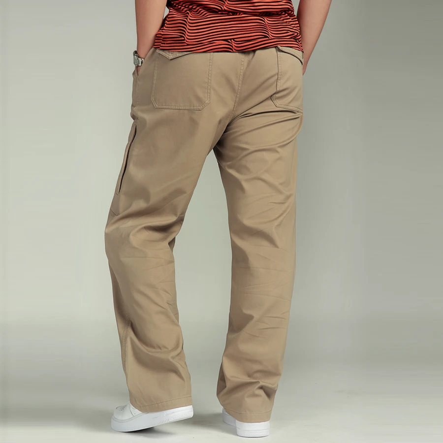 Мужские плотные зимние брюки свободного кроя большого размера плюс 3XL 4XL 5XL 6XL длинные брюки с эластичной талией мужские хлопковые повседневные брюки карго для больших мужчин