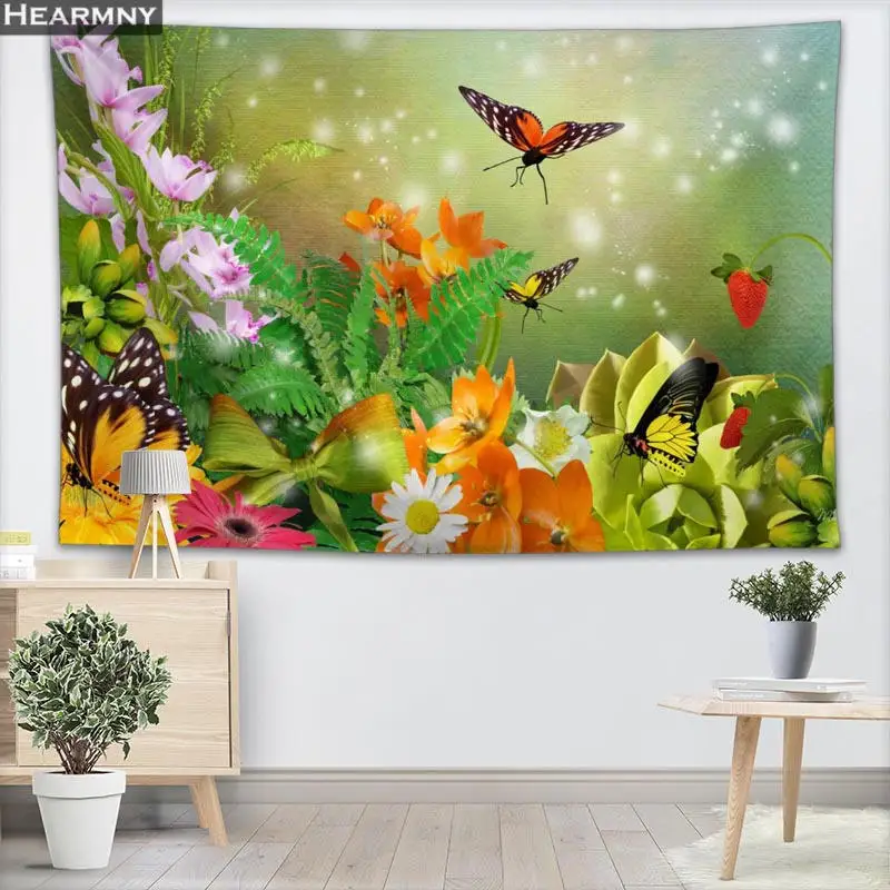 Пользовательские бабочки цветок настенный гобелен украшения дома настенный гобелен лес для спальни 100x150 см, 140x250 см - Цвет: 19