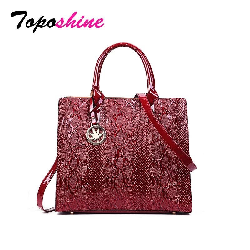 

Toposhine Fashion Serpentine PU Leather Women Handbag Casual Maple Leaf Metal Ornaments Lady Shoulder Bag Mature Female Bags