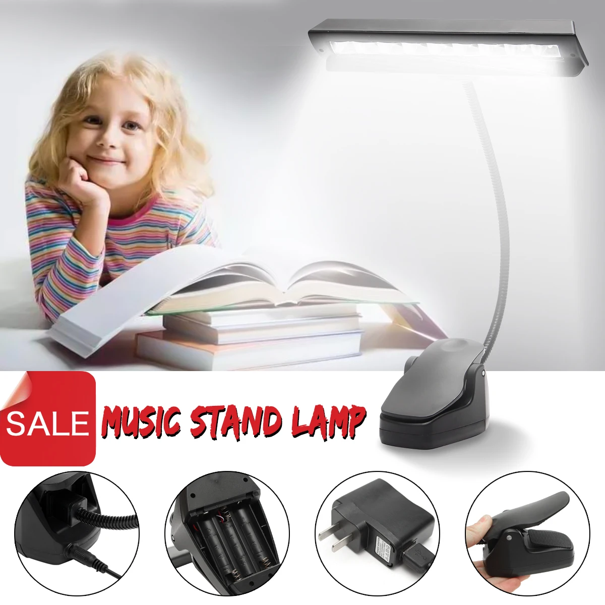 

Flexible USB 9 LED Clip On Music Stand Night Lights Table Desk Reading Book Lamp Bedside Piano Light Bedroom Home Lighting