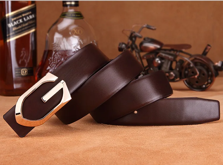 HooltPrinc NEW Smooth buckle men belt Cowhide leather fashion luxury high quality alloy length can be adjusted belts for men