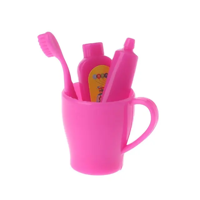 Doll Toothbrush Miniatures Toothpaste Tube Cup Bathroom Decoration