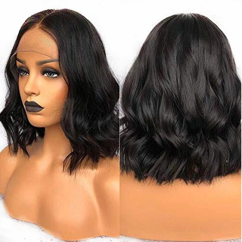 250 Density Full Lace Wig Wavy Short Bob Human Hair Wig Pre Plucked