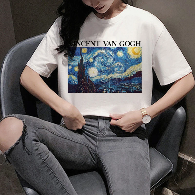 

Harajuku Van Gogh Funny Cartoon T Shirt Women Ullzang Aesthetic Print T-shirt 90s Graphic Vintage Tshirt Korean Top Tees Female